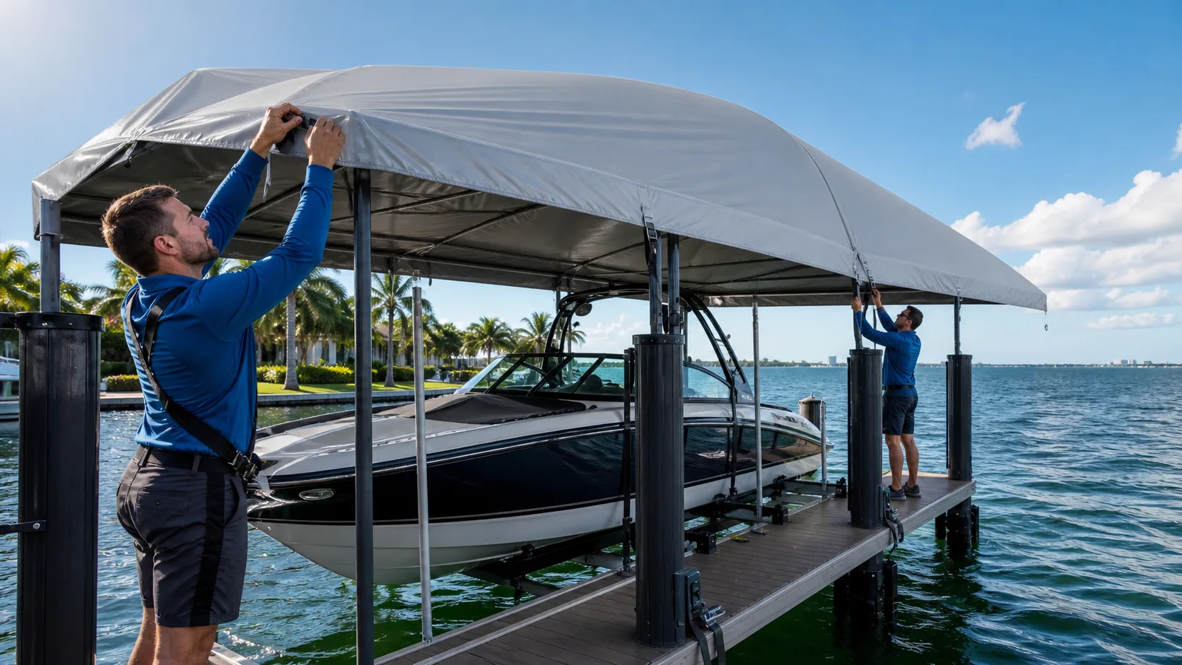 Choosing Boat Lift Canopy Covers for Windy Open-Water Shorelines
